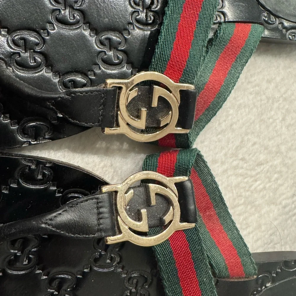 Gucci Black Flip Flops with Red and Green Straps - Picture 3 of 4